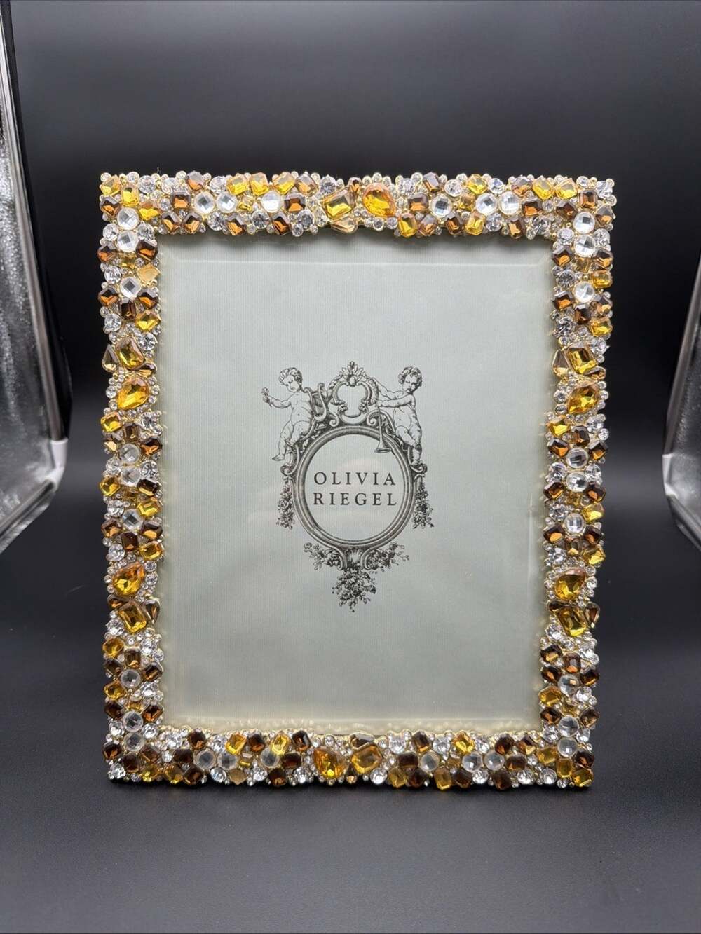 Olivia Riegel Jeweled Crystal Picture Frame Amber Gold Photo Rare